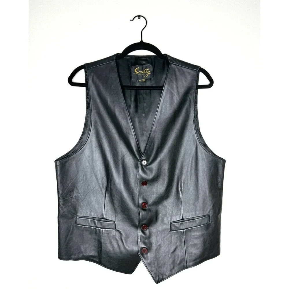 Scully Genuine Leather Vest Cowboy Rancher Sz 42 Mens Motorcycle Rancher Pocket